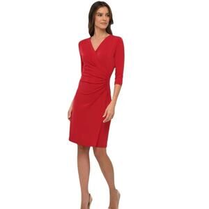Anatomie Red Mariane Faux Wrap V Neck Travel Dress